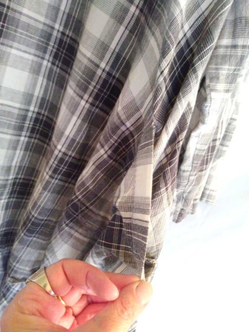 Tulip Plaid High‑Low Shirt Dress L Lagenlook Boho Cotton Asymmetrical Artsy - Picture 9 of 11